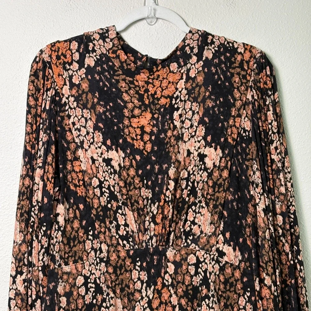 Free People Heartbeats Mini Dress Size L Black Brown Floral Jersey Retro‎ Boho